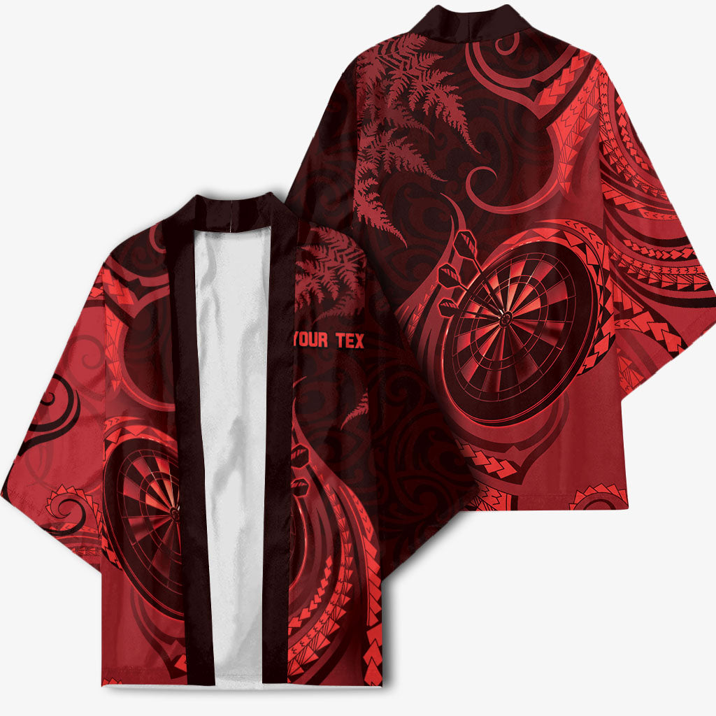 Personalised New Zealand Red Darts Kimono Maori Fern Curve Style