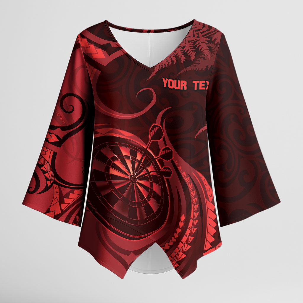 Personalised New Zealand Red Darts Kimono Sleeve Blouse Maori Fern Curve Style