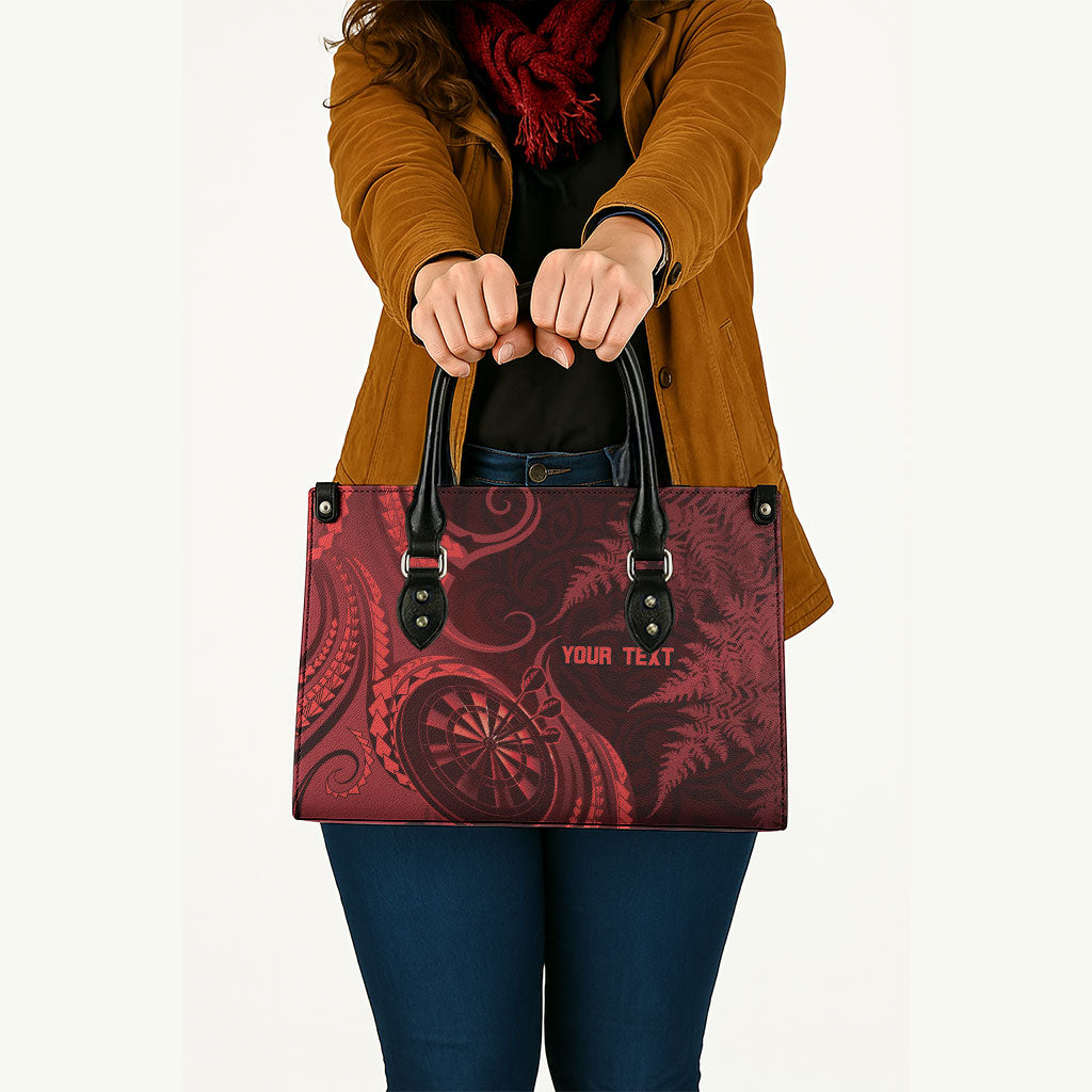 Personalised New Zealand Red Darts Leather Bag Maori Fern Curve Style