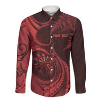 Personalised New Zealand Red Darts Long Sleeve Button Shirt Maori Fern Curve Style