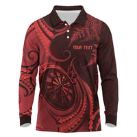 Personalised New Zealand Red Darts Long Sleeve Polo Shirt Maori Fern Curve Style