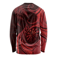 Personalised New Zealand Red Darts Long Sleeve Shirt Maori Fern Curve Style