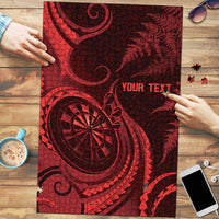 Personalised New Zealand Red Darts Puzzle Maori Fern Curve Style