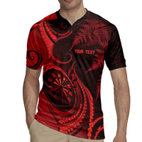 Personalised New Zealand Red Darts Rugby Jersey Maori Fern Curve Style