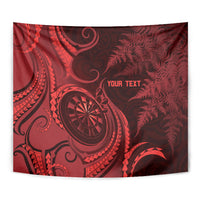 Personalised New Zealand Red Darts Tapestry Maori Fern Curve Style