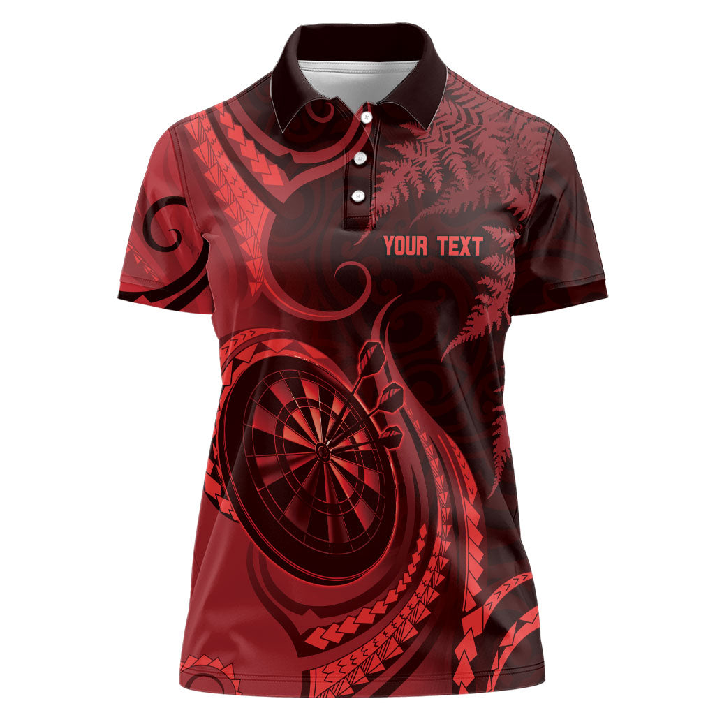 Personalised New Zealand Red Darts Women Polo Shirt Maori Fern Curve Style