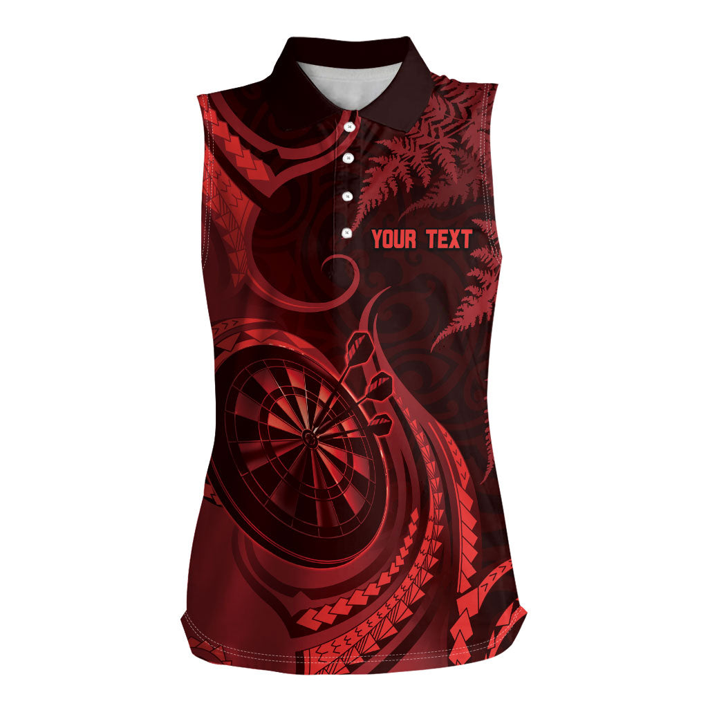 Personalised New Zealand Red Darts Women Sleeveless Polo Shirt Maori Fern Curve Style