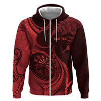 Personalised New Zealand Red Darts Zip Hoodie Maori Fern Curve Style