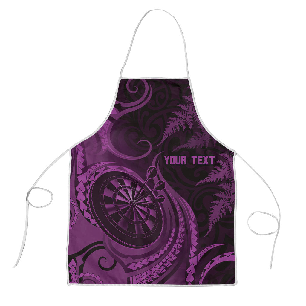 Personalised New Zealand Purple Darts Apron Maori Fern Curve Style