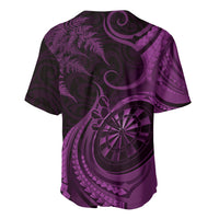 Personalised New Zealand Purple Darts Baseball Jersey Maori Fern Curve Style