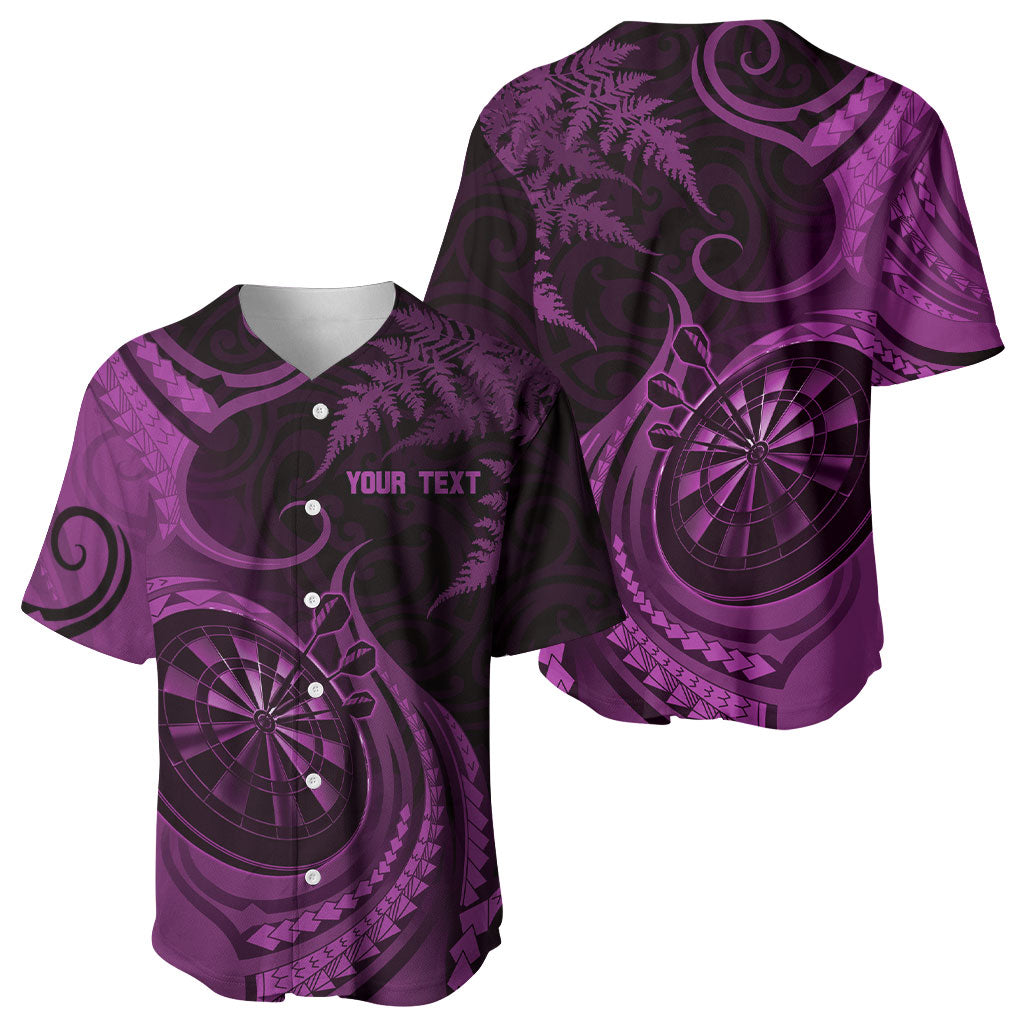 Personalised New Zealand Purple Darts Baseball Jersey Maori Fern Curve Style