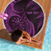 Personalised New Zealand Purple Darts Beach Blanket Maori Fern Curve Style