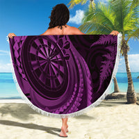 Personalised New Zealand Purple Darts Beach Blanket Maori Fern Curve Style