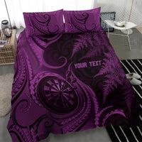 Personalised New Zealand Purple Darts Bedding Set Maori Fern Curve Style