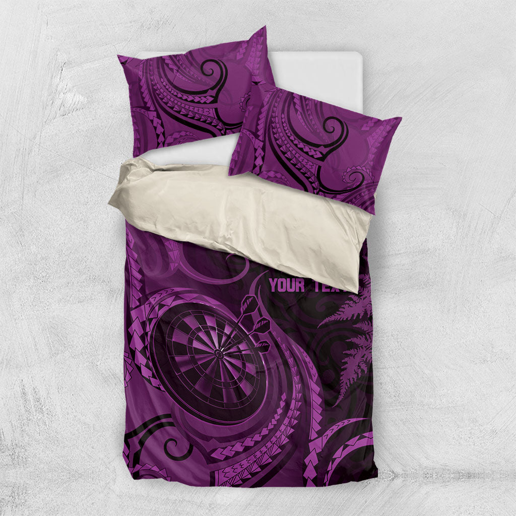 Personalised New Zealand Purple Darts Bedding Set Maori Fern Curve Style