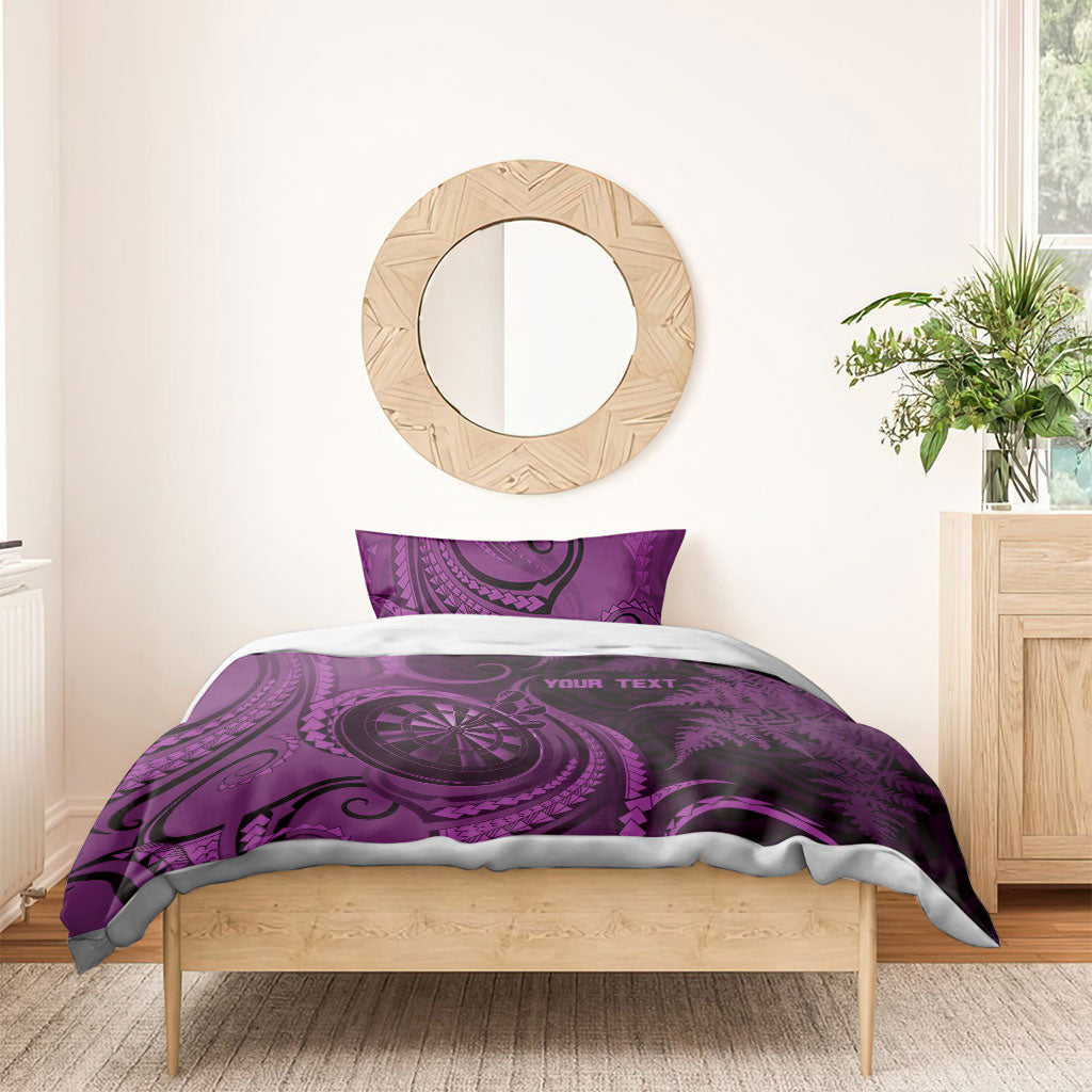 Personalised New Zealand Purple Darts Bedding Set Maori Fern Curve Style