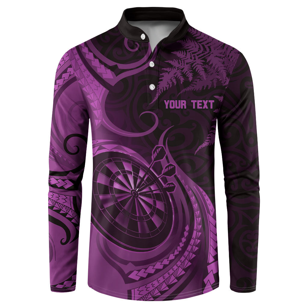 Personalised New Zealand Purple Darts Button Sweatshirt Maori Fern Curve Style
