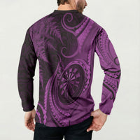 Personalised New Zealand Purple Darts Button Sweatshirt Maori Fern Curve Style