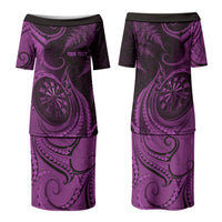 Personalised New Zealand Purple Darts Couples Matching Puletasi and Hawaiian Shirt Maori Fern Curve Style
