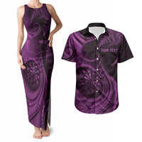 Personalised New Zealand Purple Darts Couples Matching Tank Maxi Dress and Hawaiian Shirt Maori Fern Curve Style