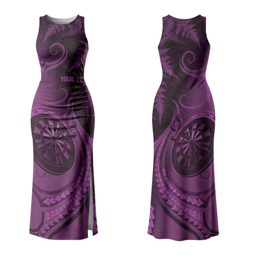 Personalised New Zealand Purple Darts Couples Matching Tank Maxi Dress and Hawaiian Shirt Maori Fern Curve Style