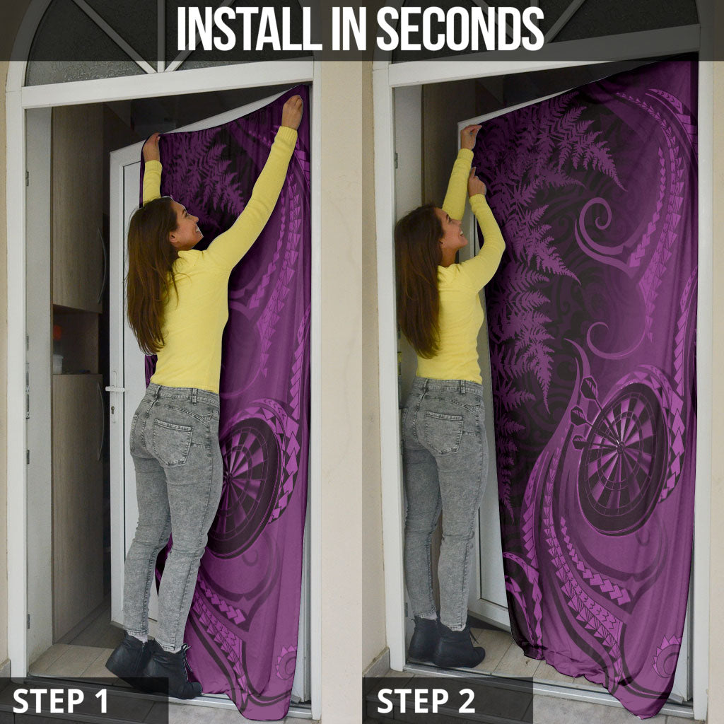 New Zealand Purple Darts Door Cover Maori Fern Curve Style