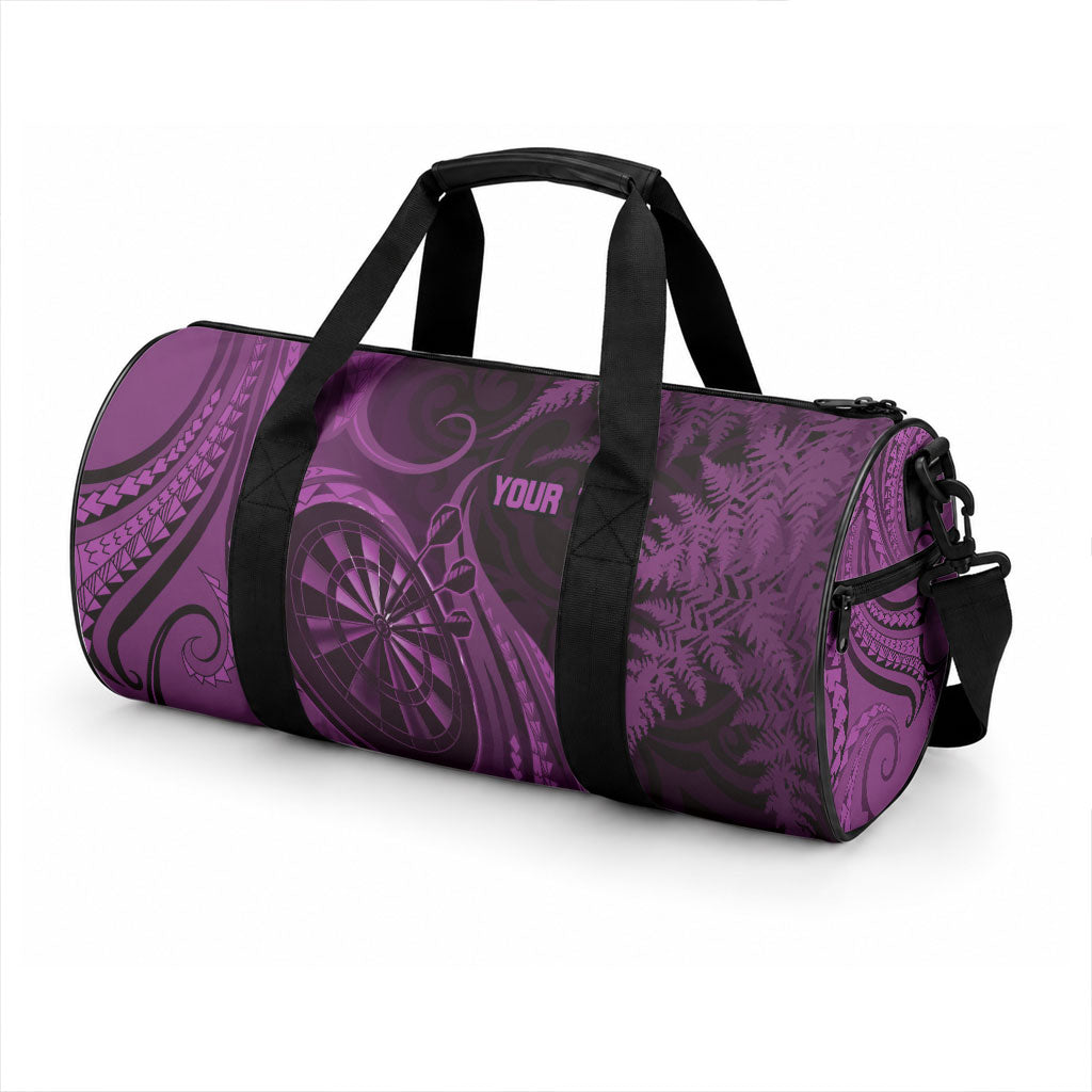 Personalised New Zealand Purple Darts Duffle Bag Maori Fern Curve Style