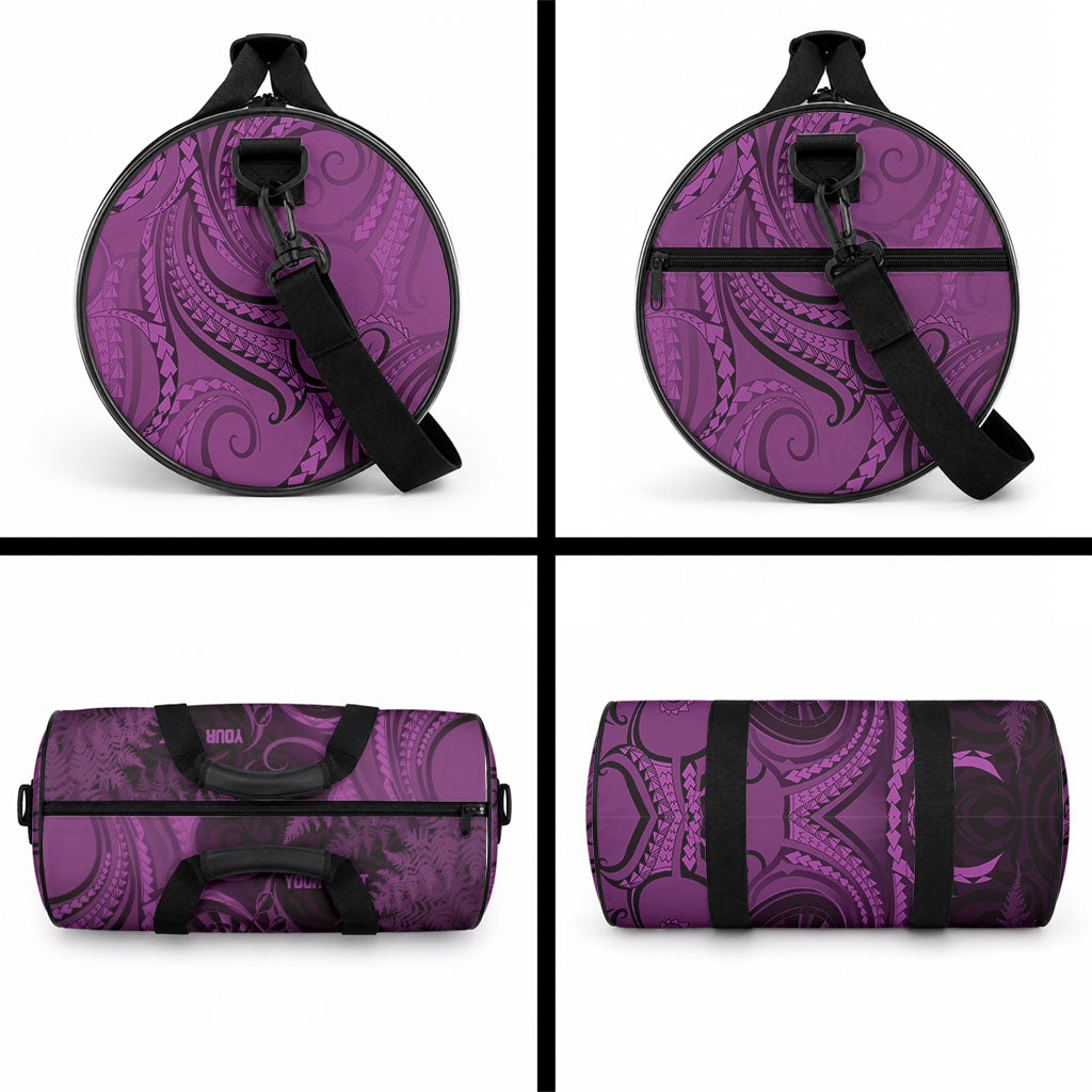 Personalised New Zealand Purple Darts Duffle Bag Maori Fern Curve Style