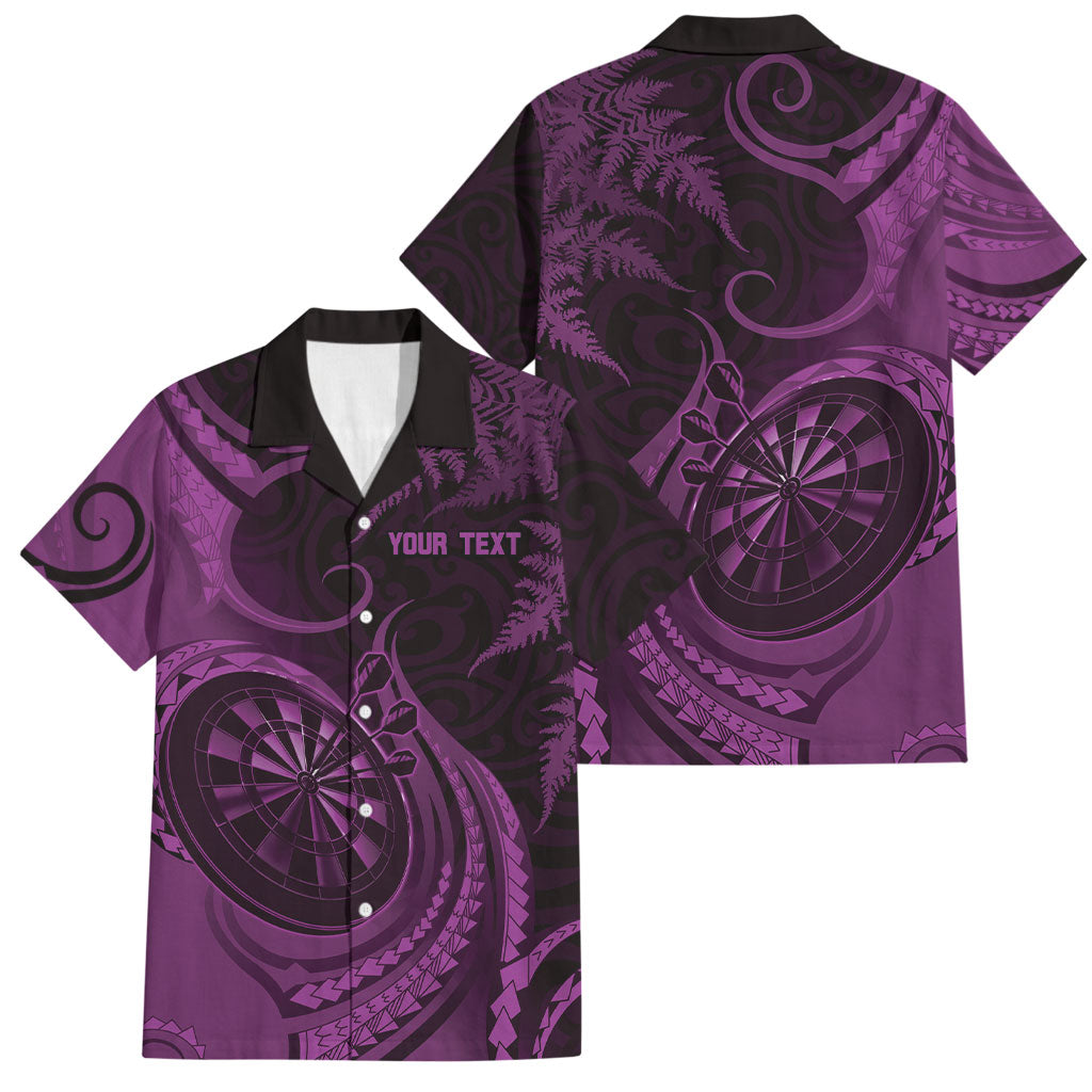 Personalised New Zealand Purple Darts Family Matching Long Sleeve Bodycon Dress and Hawaiian Shirt Maori Fern Curve Style