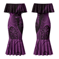 Personalised New Zealand Purple Darts Family Matching Mermaid Dress and Hawaiian Shirt Maori Fern Curve Style