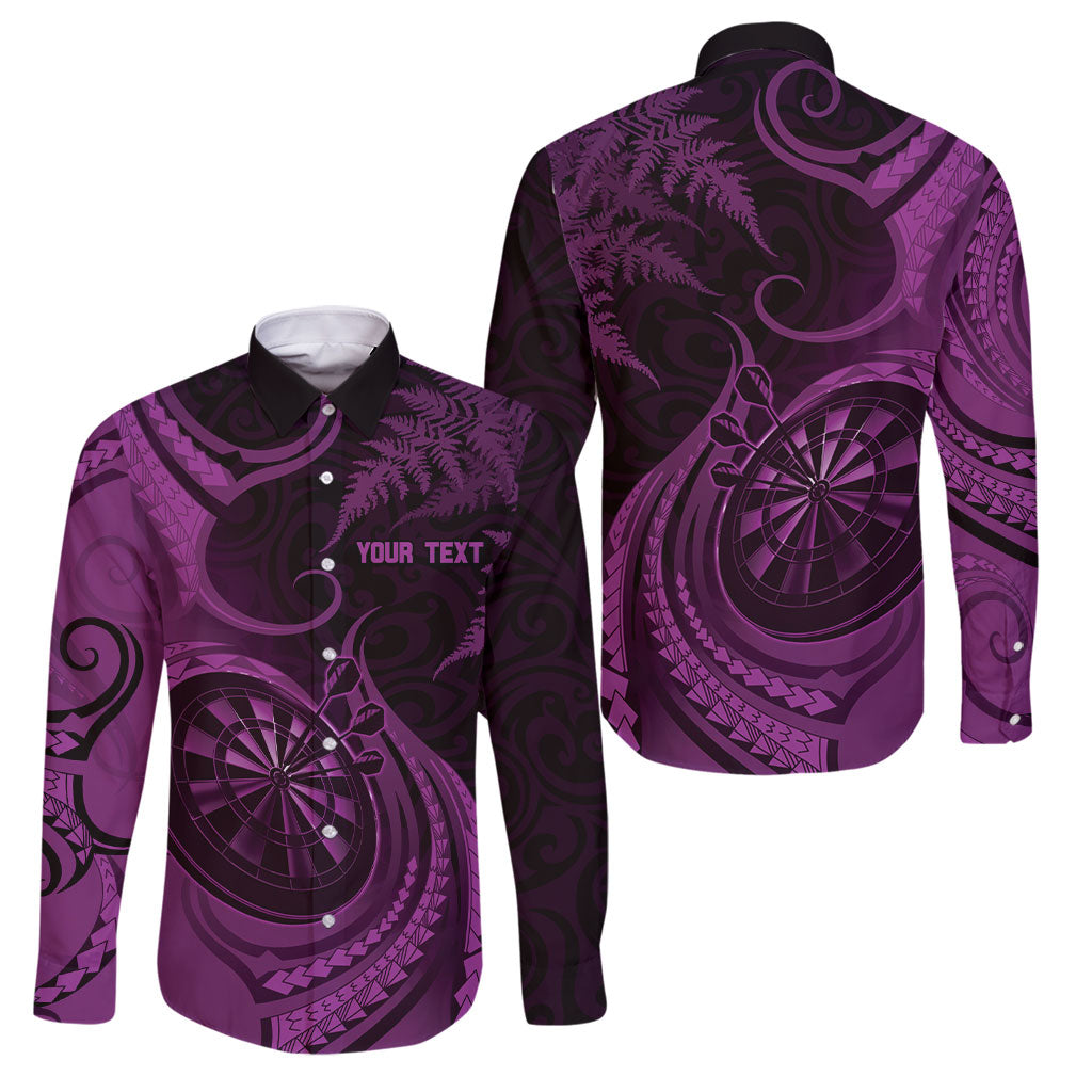 Personalised New Zealand Purple Darts Family Matching Off Shoulder Maxi Dress and Hawaiian Shirt Maori Fern Curve Style