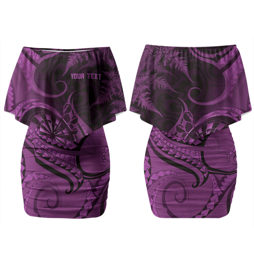 Personalised New Zealand Purple Darts Family Matching Off Shoulder Short Dress and Hawaiian Shirt Maori Fern Curve Style