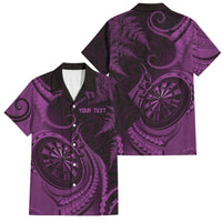Personalised New Zealand Purple Darts Family Matching Off Shoulder Short Dress and Hawaiian Shirt Maori Fern Curve Style