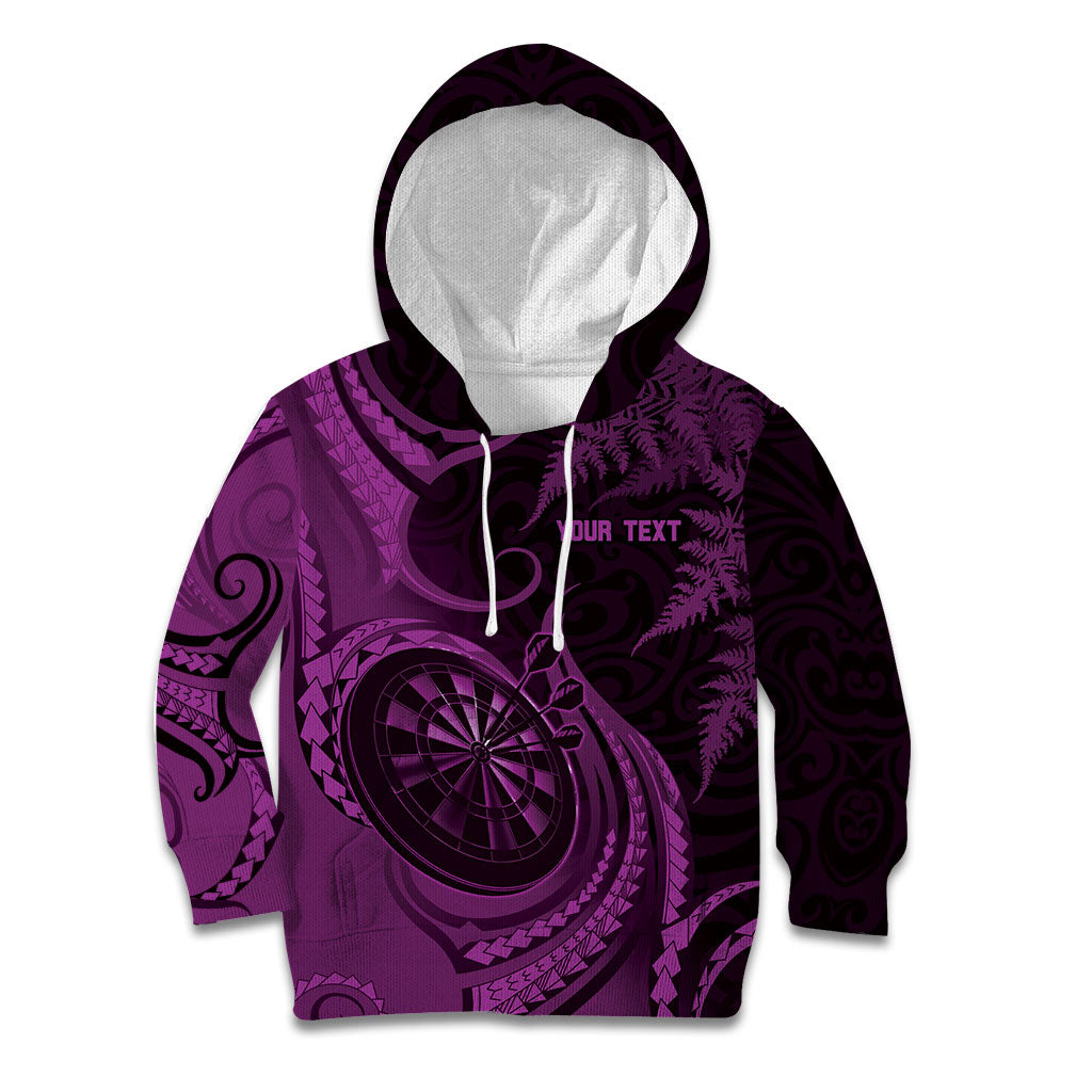 Personalised New Zealand Purple Darts Kid Hoodie Maori Fern Curve Style