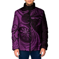 Personalised New Zealand Purple Darts Padded Jacket Maori Fern Curve Style