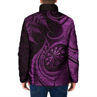 Personalised New Zealand Purple Darts Padded Jacket Maori Fern Curve Style
