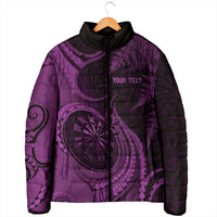 Personalised New Zealand Purple Darts Padded Jacket Maori Fern Curve Style