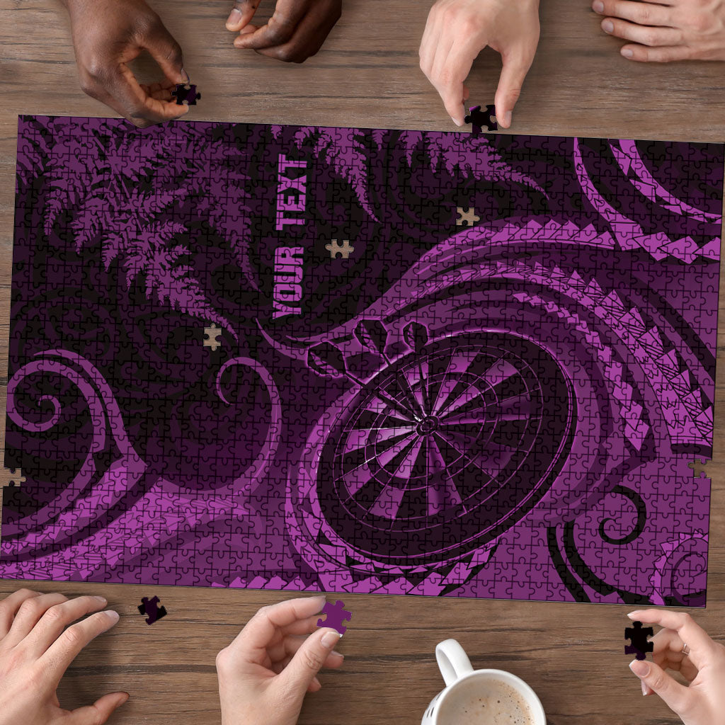 Personalised New Zealand Purple Darts Puzzle Maori Fern Curve Style