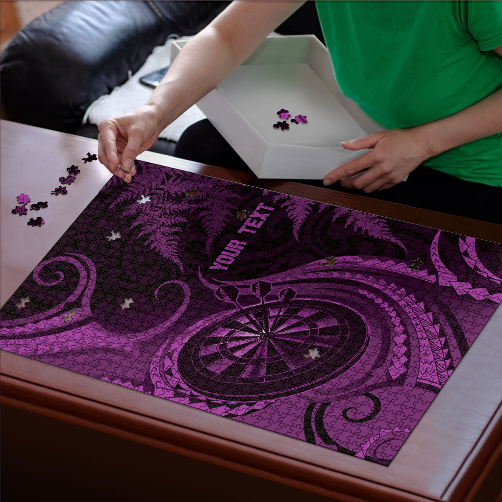 Personalised New Zealand Purple Darts Puzzle Maori Fern Curve Style