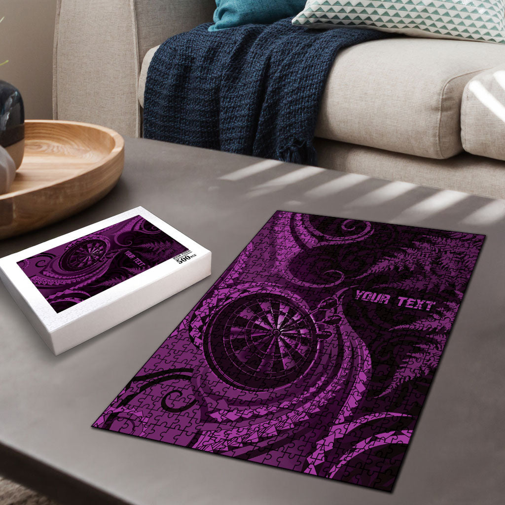 Personalised New Zealand Purple Darts Puzzle Maori Fern Curve Style