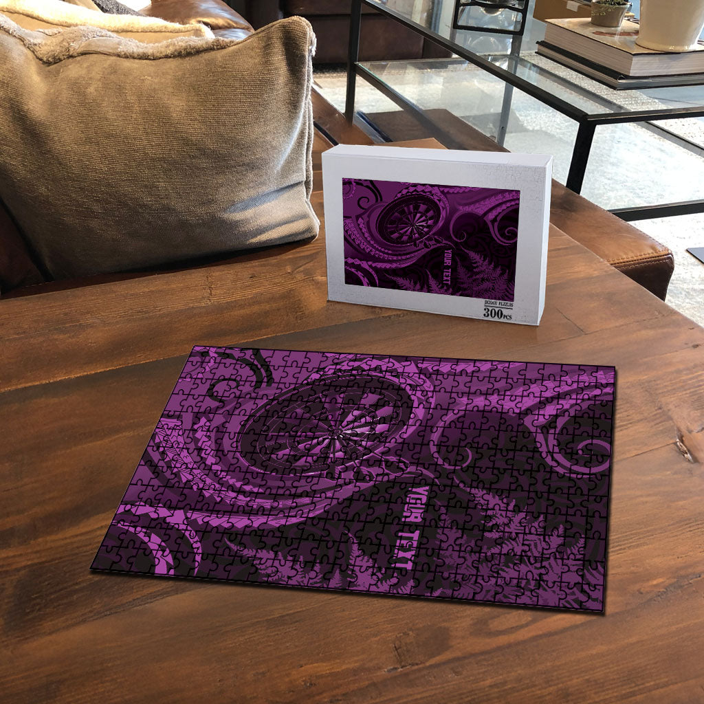 Personalised New Zealand Purple Darts Puzzle Maori Fern Curve Style
