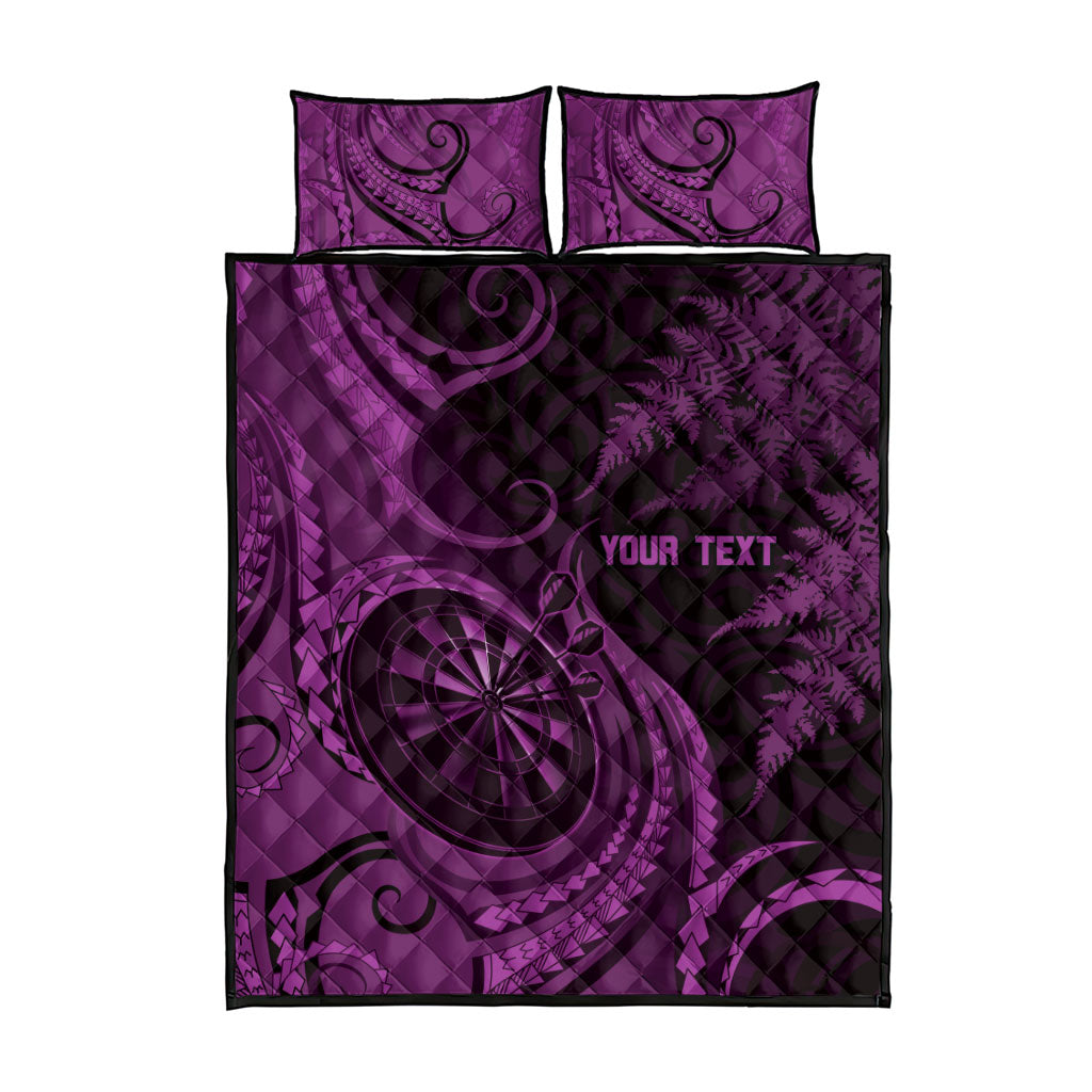 Personalised New Zealand Purple Darts Quilt Bed Set Maori Fern Curve Style