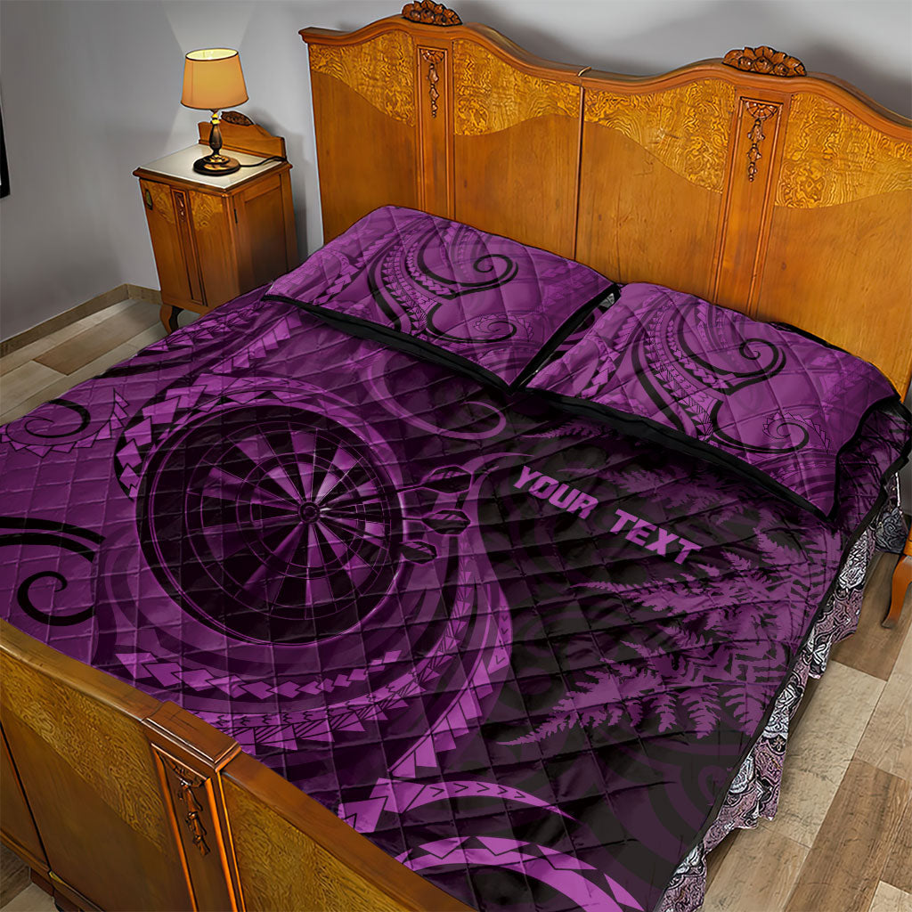 Personalised New Zealand Purple Darts Quilt Bed Set Maori Fern Curve Style