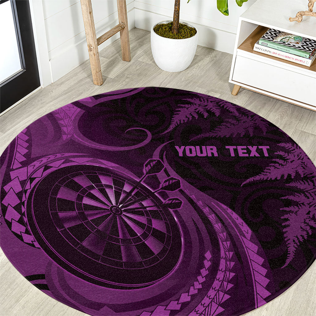 Personalised New Zealand Purple Darts Round Carpet Maori Fern Curve Style