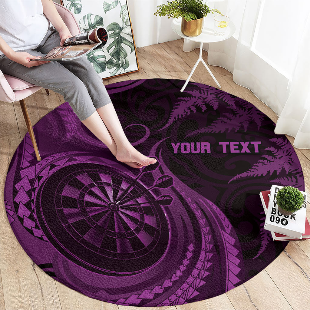 Personalised New Zealand Purple Darts Round Carpet Maori Fern Curve Style