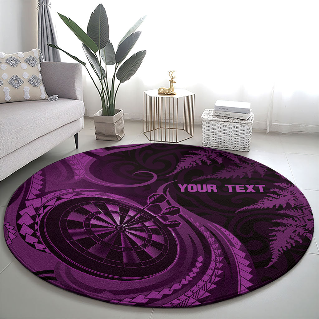 Personalised New Zealand Purple Darts Round Carpet Maori Fern Curve Style