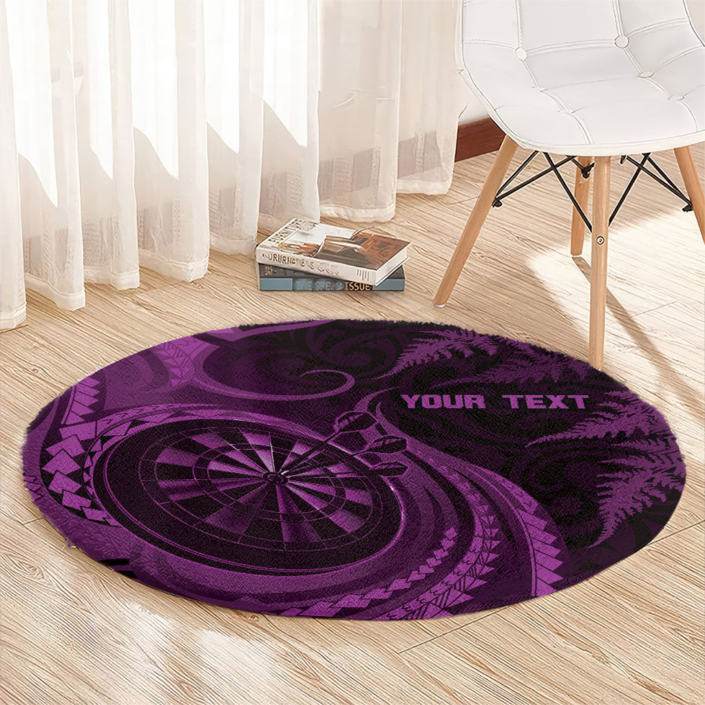 Personalised New Zealand Purple Darts Round Carpet Maori Fern Curve Style