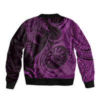 Personalised New Zealand Purple Darts Sleeve Zip Bomber Jacket Maori Fern Curve Style