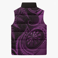 Personalised New Zealand Purple Darts Sleeveless Puffer Jacket Maori Fern Curve Style