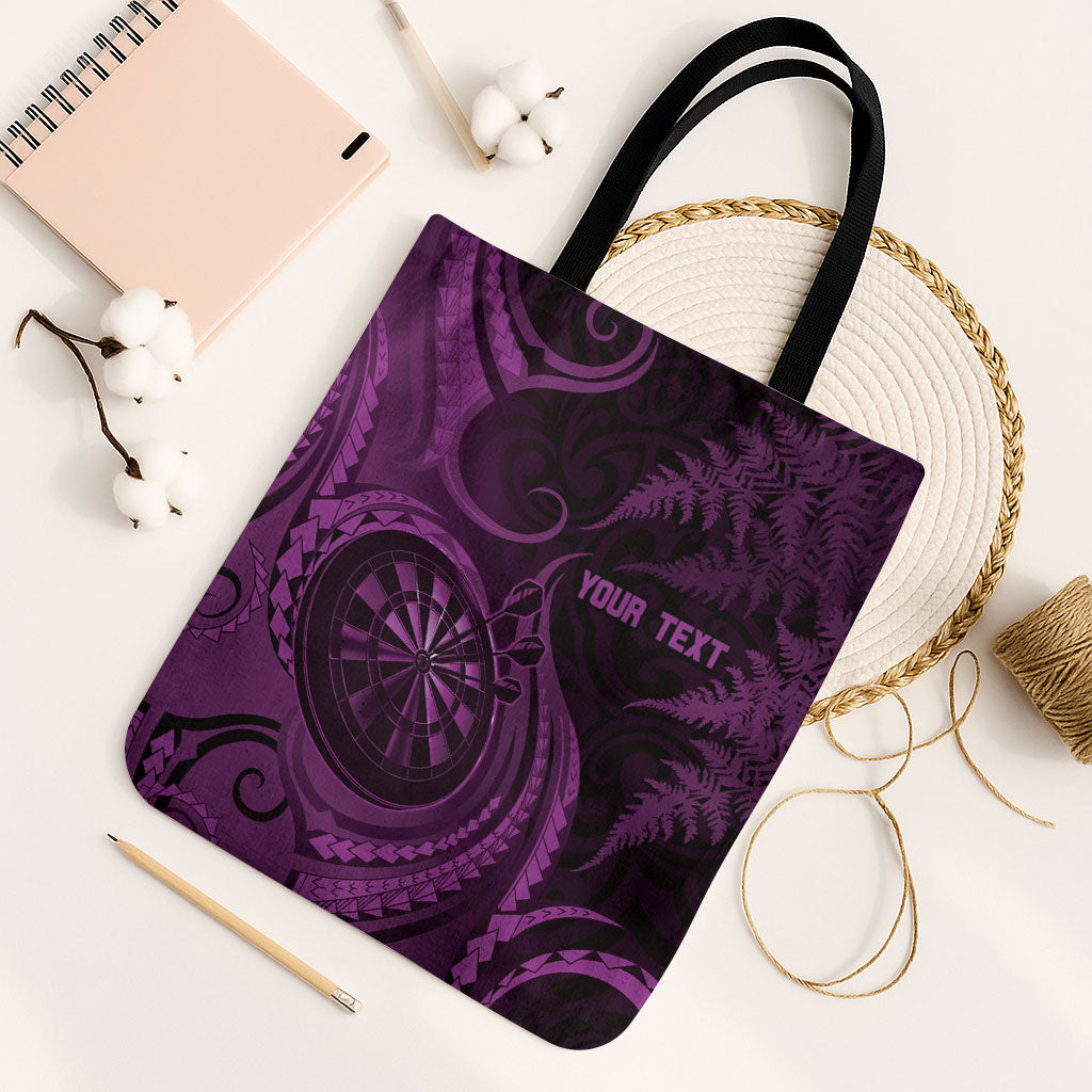 Personalised New Zealand Purple Darts Tote Bag Maori Fern Curve Style